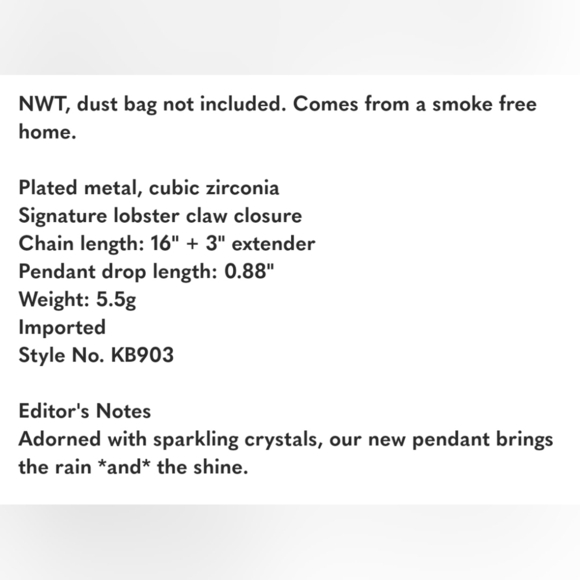 🔹️Kate Spade🔹️ Rain Or Shine Mini Pendant Necklace Umbrella Raindrop Dainty - Picture 4 of 4